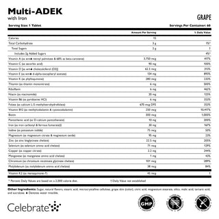 Vitamín Multi-ADEK so 60 mg železa, žuvací, Grape