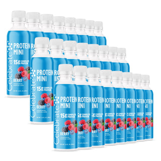 Viac fliaš Celebrate Protein Mini Berry na bielom pozadí