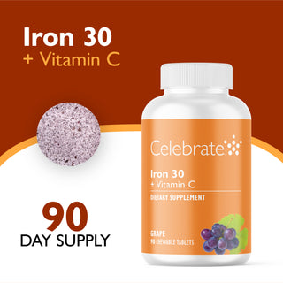 Železo 30 mg + Vitamín C, žuvacie, Grape 